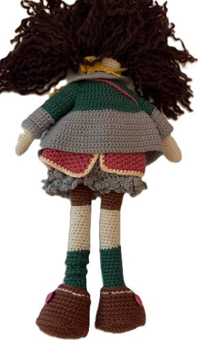 Handmade Emma Brunette Crochet Doll 14" Amigurumi 8-Piece Gift Set Age 8–12+