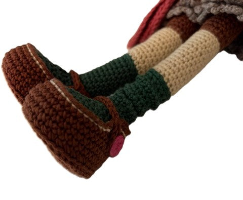 Handmade Emma Brunette Crochet Doll 14" Amigurumi 8-Piece Gift Set Age 8–12+