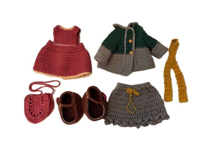Handmade Emma Brunette Crochet Doll 14" Amigurumi 8-Piece Gift Set Age 8–12+