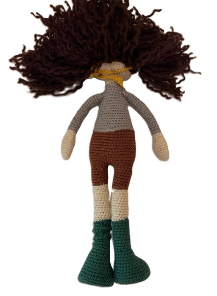 Handmade Emma Brunette Crochet Doll 14" Amigurumi 8-Piece Gift Set Age 8–12+