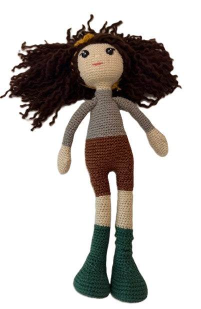 Handmade Emma Brunette Crochet Doll 14" Amigurumi 8-Piece Gift Set Age 8–12+