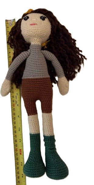 Handmade Emma Brunette Crochet Doll 14" Amigurumi 8-Piece Gift Set Age 8–12+