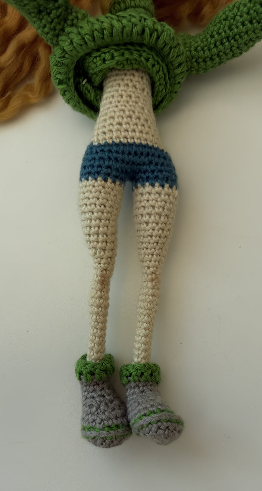 Lovely Lori – 11” Handmade Crochet Doll with Green Sweater & Pleated Skirt (Ages 8–12+)