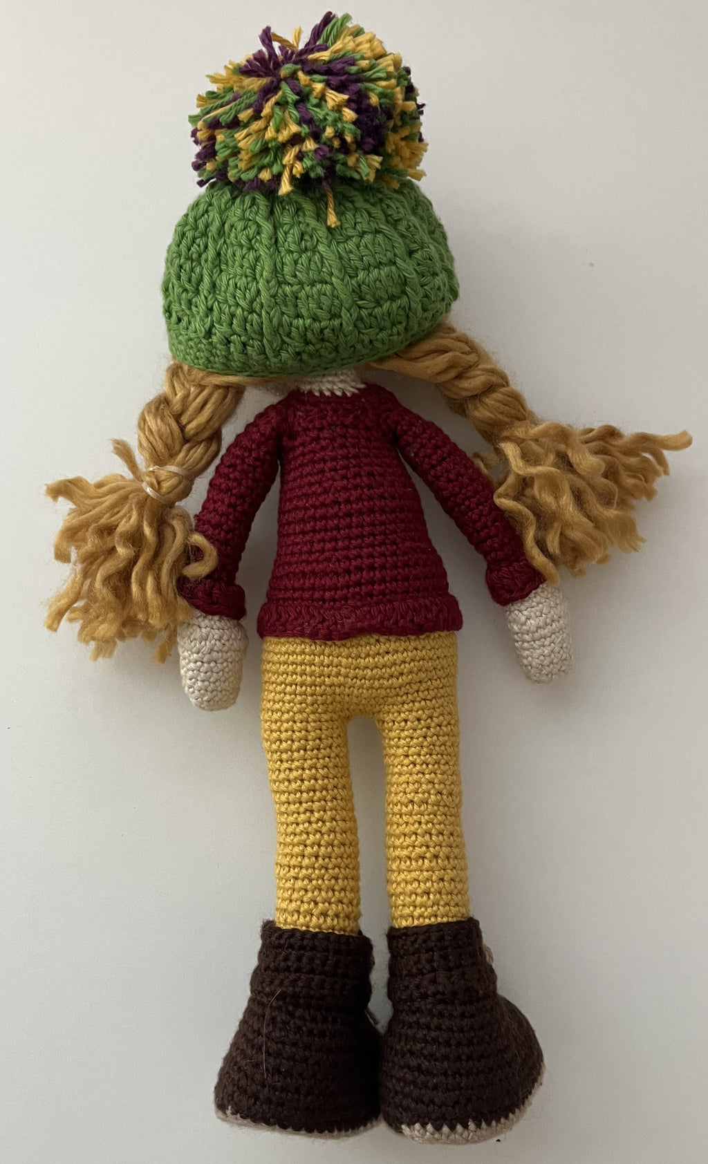 Handmade Bridget Blondie Crochet Doll with Coat & Scarf – 11.5” Amigurumi display (Ages 8–12+)