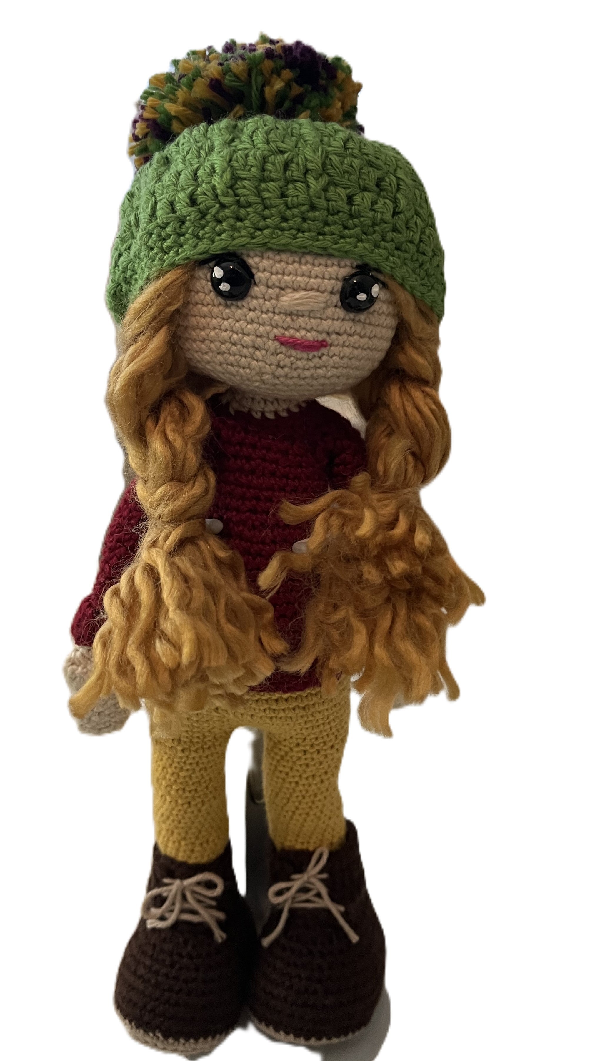 Handmade Bridget Blondie Crochet Doll with Coat & Scarf – 11.5” Amigurumi display (Ages 8–12+)