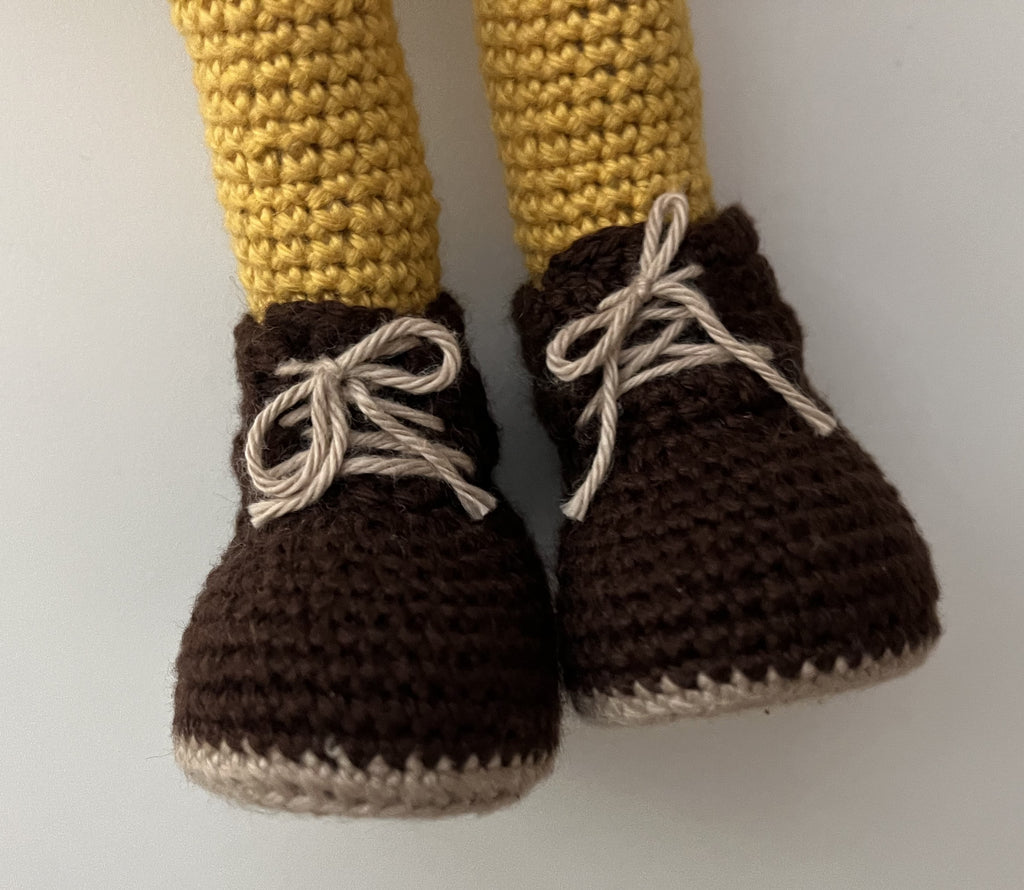 Handmade Bridget Blondie Crochet Doll with Coat & Scarf – 11.5” Amigurumi display (Ages 8–12+)