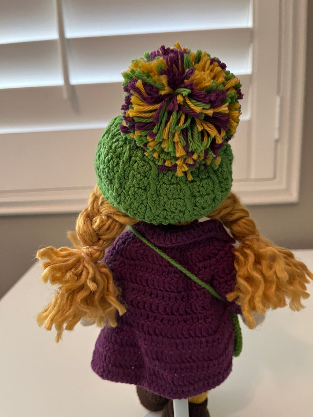 Handmade Bridget Blondie Crochet Doll with Coat & Scarf – 11.5” Amigurumi display (Ages 8–12+)