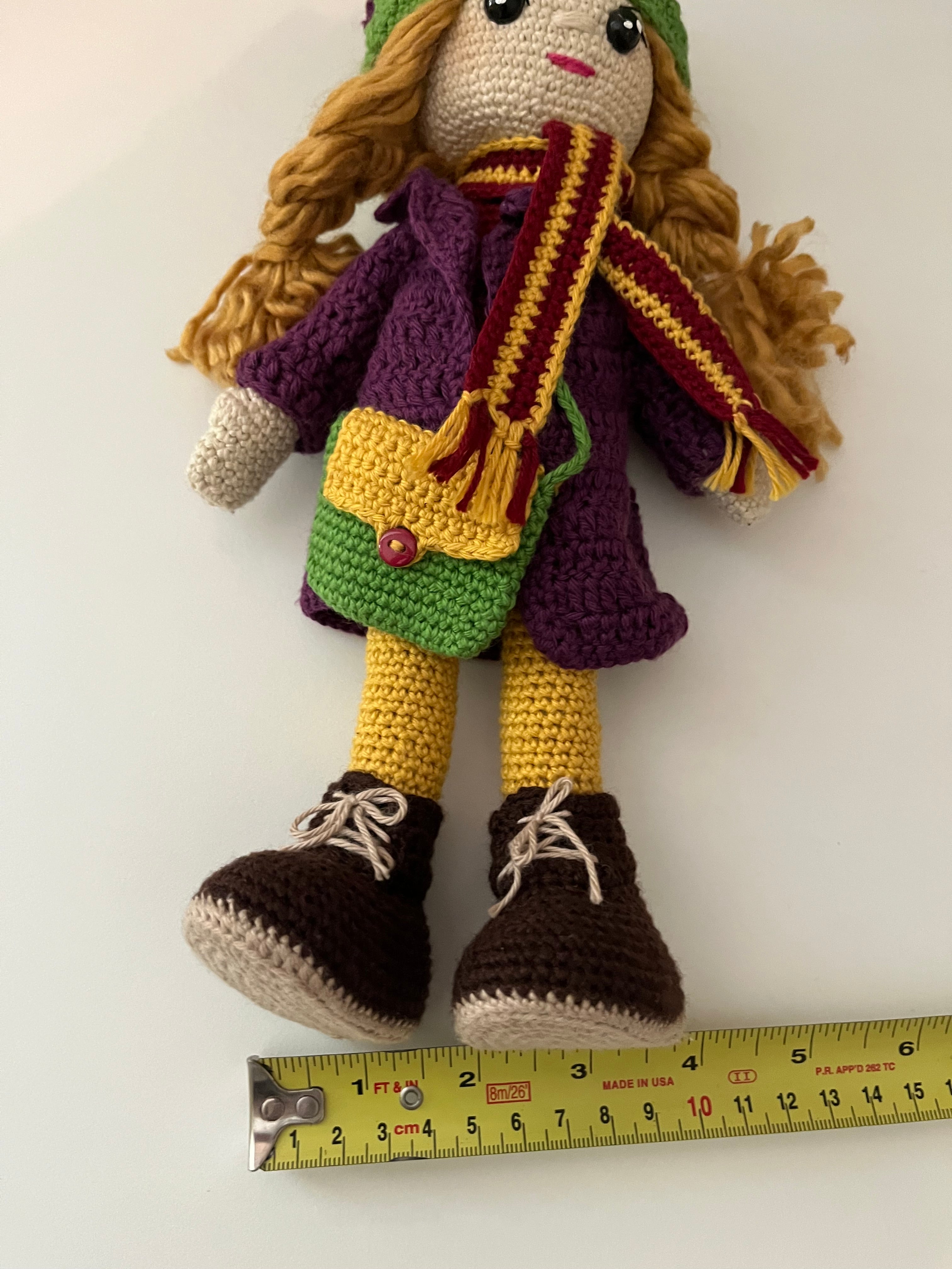 Handmade Bridget Blondie Crochet Doll with Coat & Scarf – 11.5” Amigurumi display (Ages 8–12+)