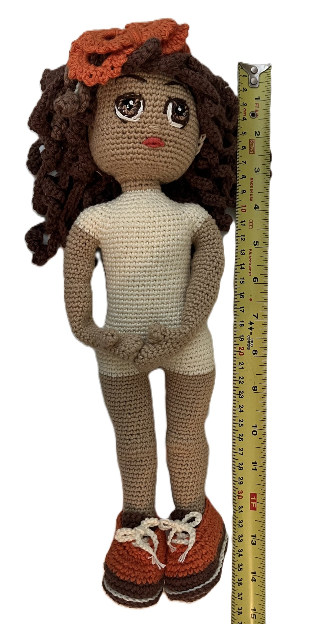 Vicki – 14” Handmade Crochet Doll with Curly Two-Tone Hair, Floral Dress & Magnetic Hands (Ages 8–12+)