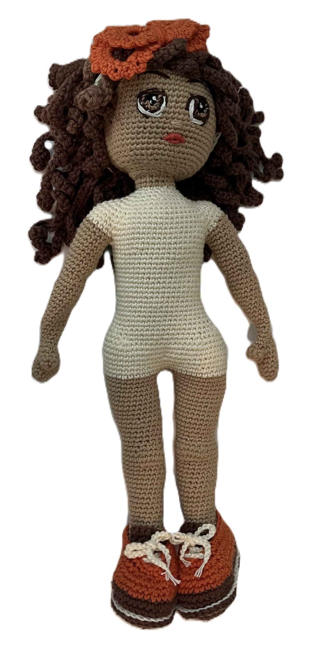 Vicki – 14” Handmade Crochet Doll with Curly Two-Tone Hair, Floral Dress & Magnetic Hands (Ages 8–12+)