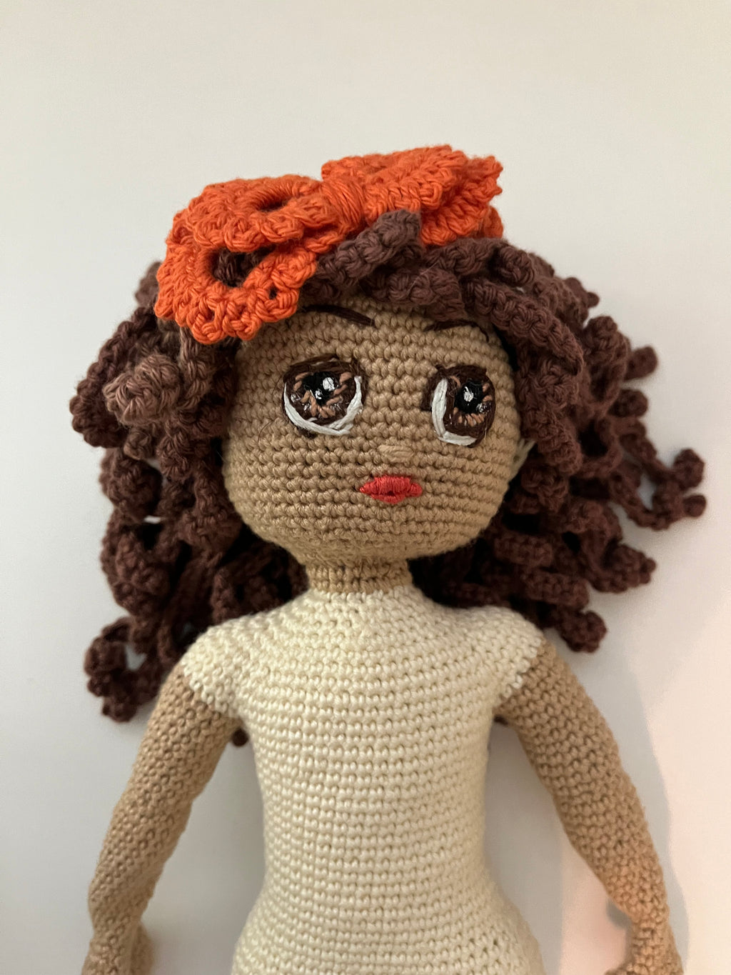 Vicki – 14” Handmade Crochet Doll with Curly Two-Tone Hair, Floral Dress & Magnetic Hands (Ages 8–12+)