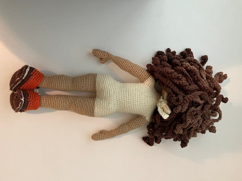 Vicki – 14” Handmade Crochet Doll with Curly Two-Tone Hair, Floral Dress & Magnetic Hands (Ages 8–12+)