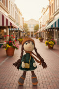 Ann – 9” Handmade Crochet Doll with Braids, Beanie Hat & Forest Green Dress (Ages 8–12+)