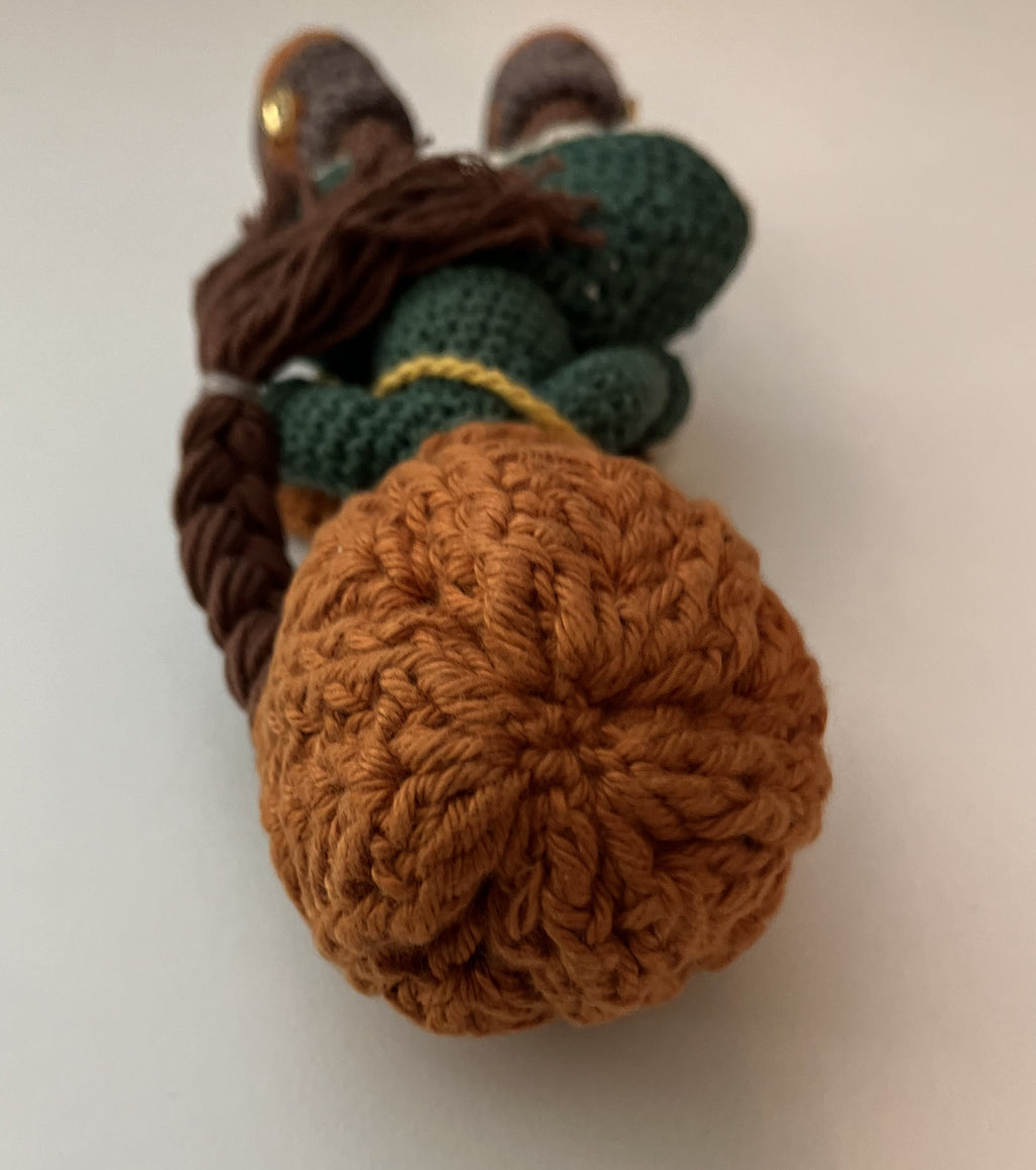 Ann – 9” Handmade Crochet Doll with Braids, Beanie Hat & Forest Green Dress (Ages 8–12+)
