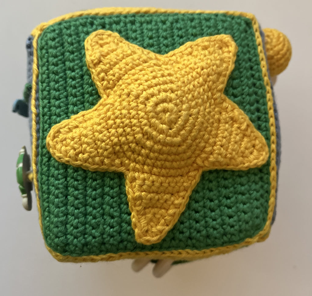 Handmade Crochet Montessori Sensory Baby Cube – 4x4x4 Activity Toy with Teether, Buttons & Textures