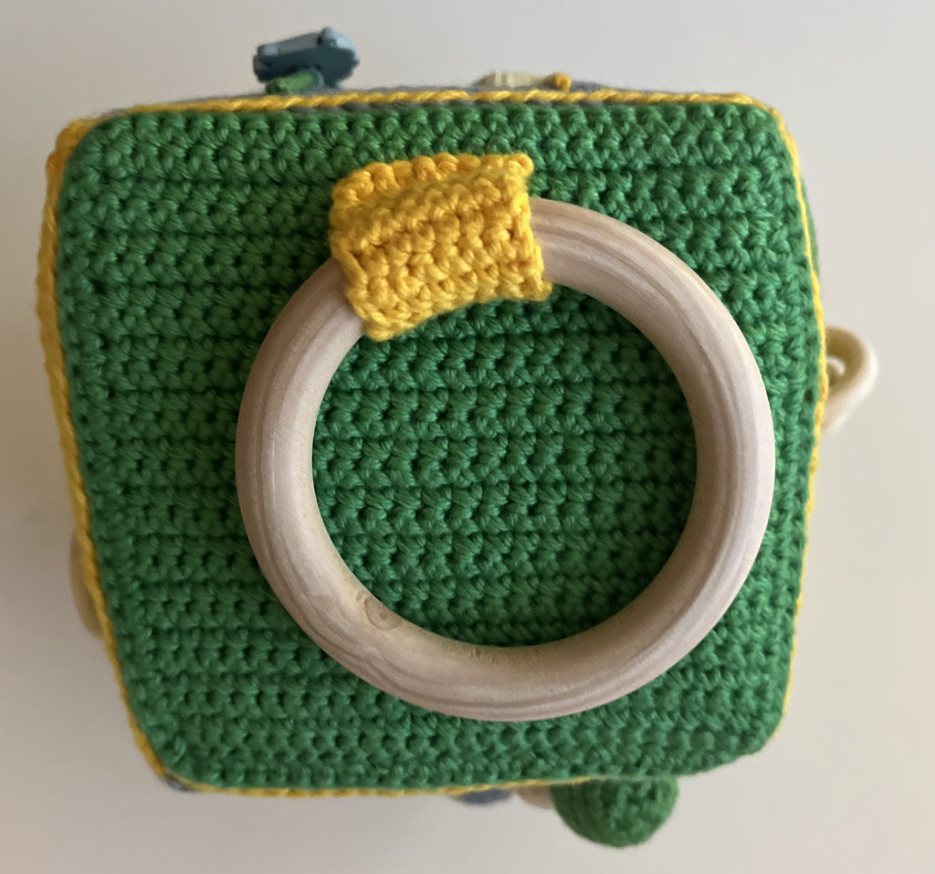 Handmade Crochet Montessori Sensory Baby Cube – 4x4x4 Activity Toy with Teether, Buttons & Textures