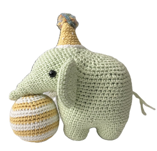 Ellie & Ball - Light Mint Green Glitter Amigurumi Crochet Elephant Plush - 8"