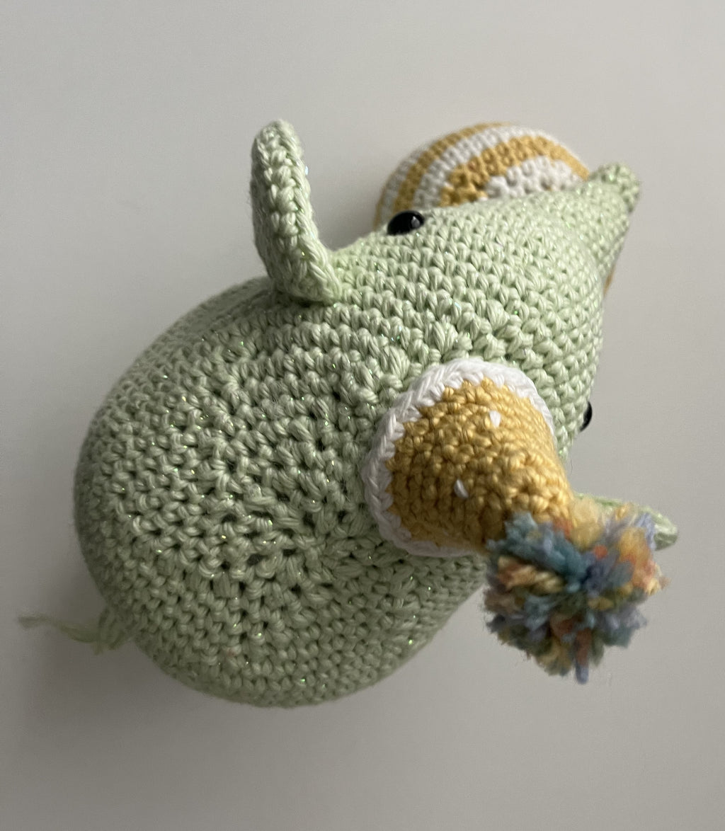 Ellie & Ball - Light Mint Green Glitter Amigurumi Crochet Elephant Plush - 8"