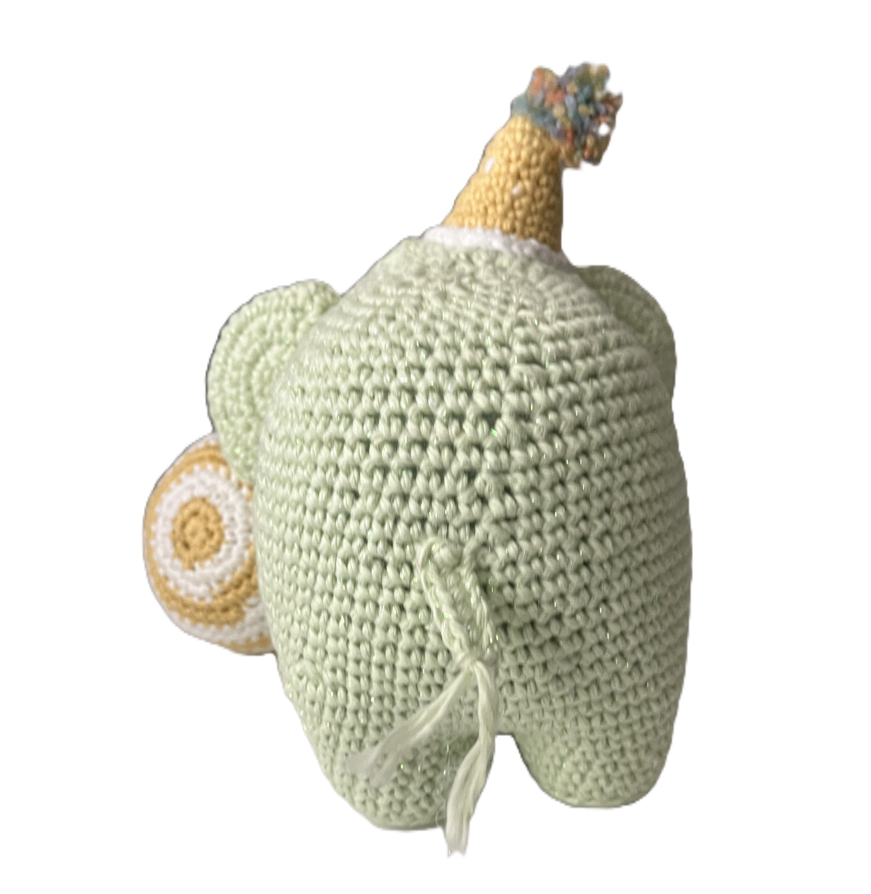 Ellie & Ball - Light Mint Green Glitter Amigurumi Crochet Elephant Plush - 8"