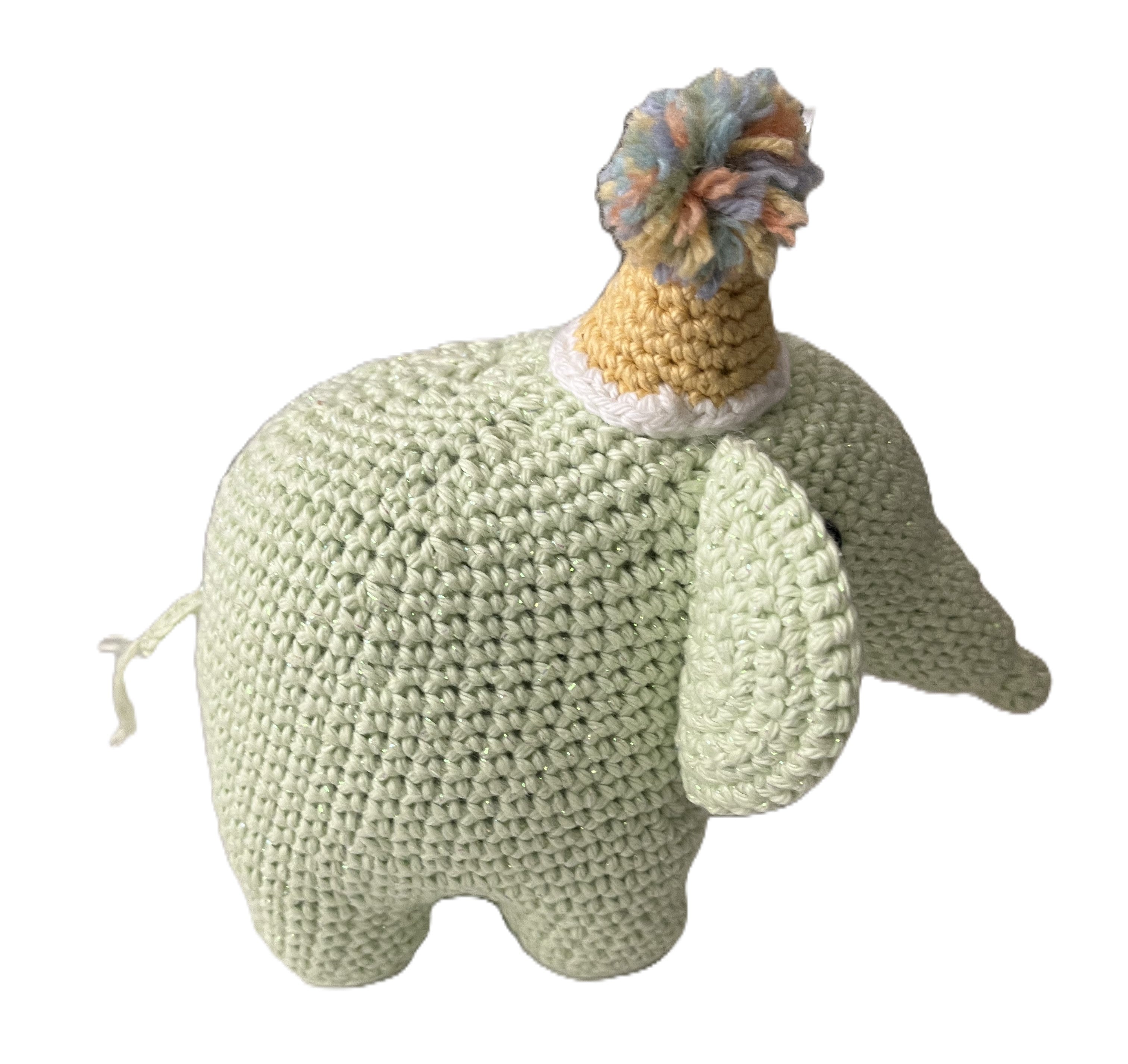 Ellie & Ball - Light Mint Green Glitter Amigurumi Crochet Elephant Plush - 8"
