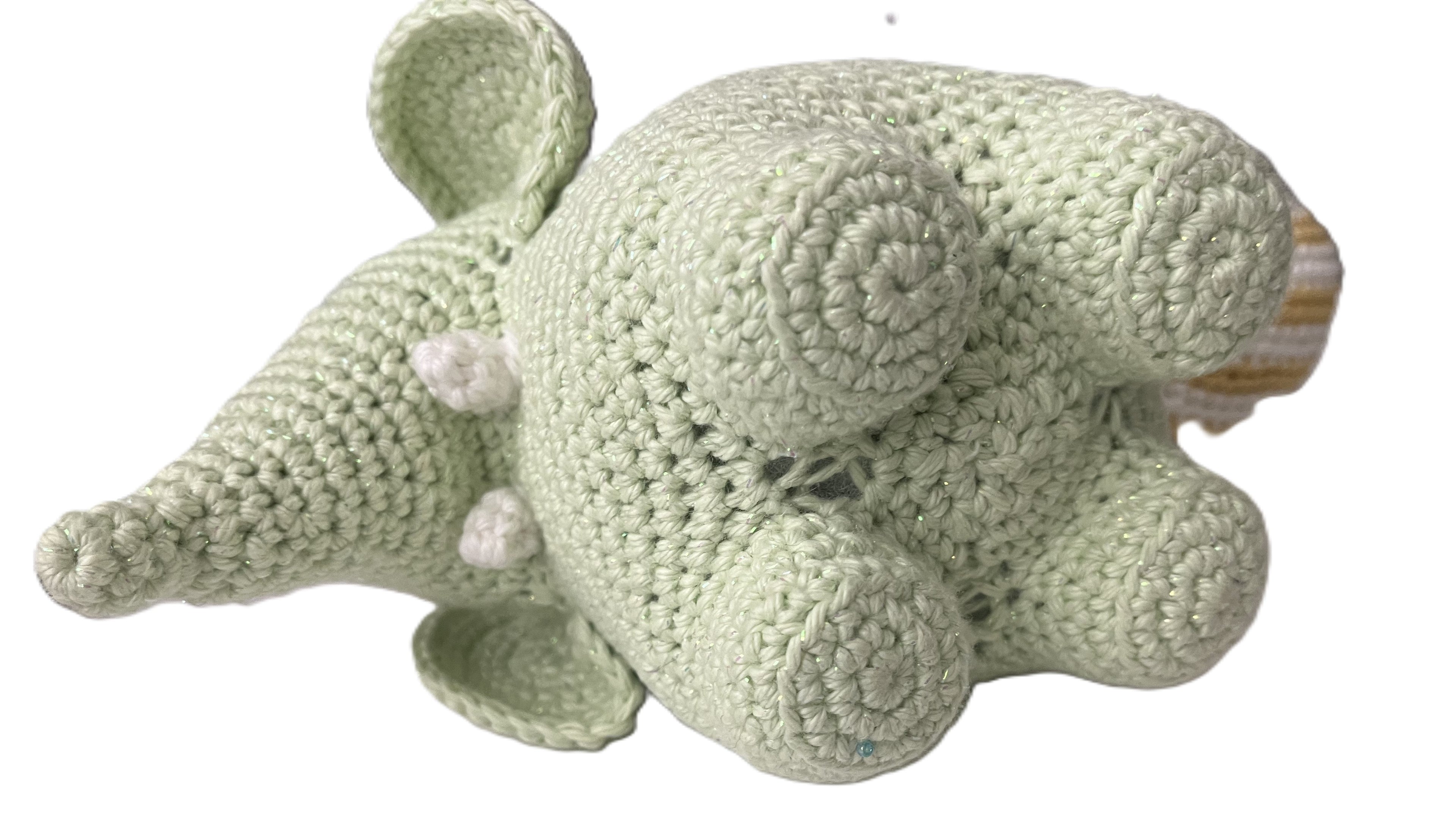 Ellie & Ball - Light Mint Green Glitter Amigurumi Crochet Elephant Plush - 8"