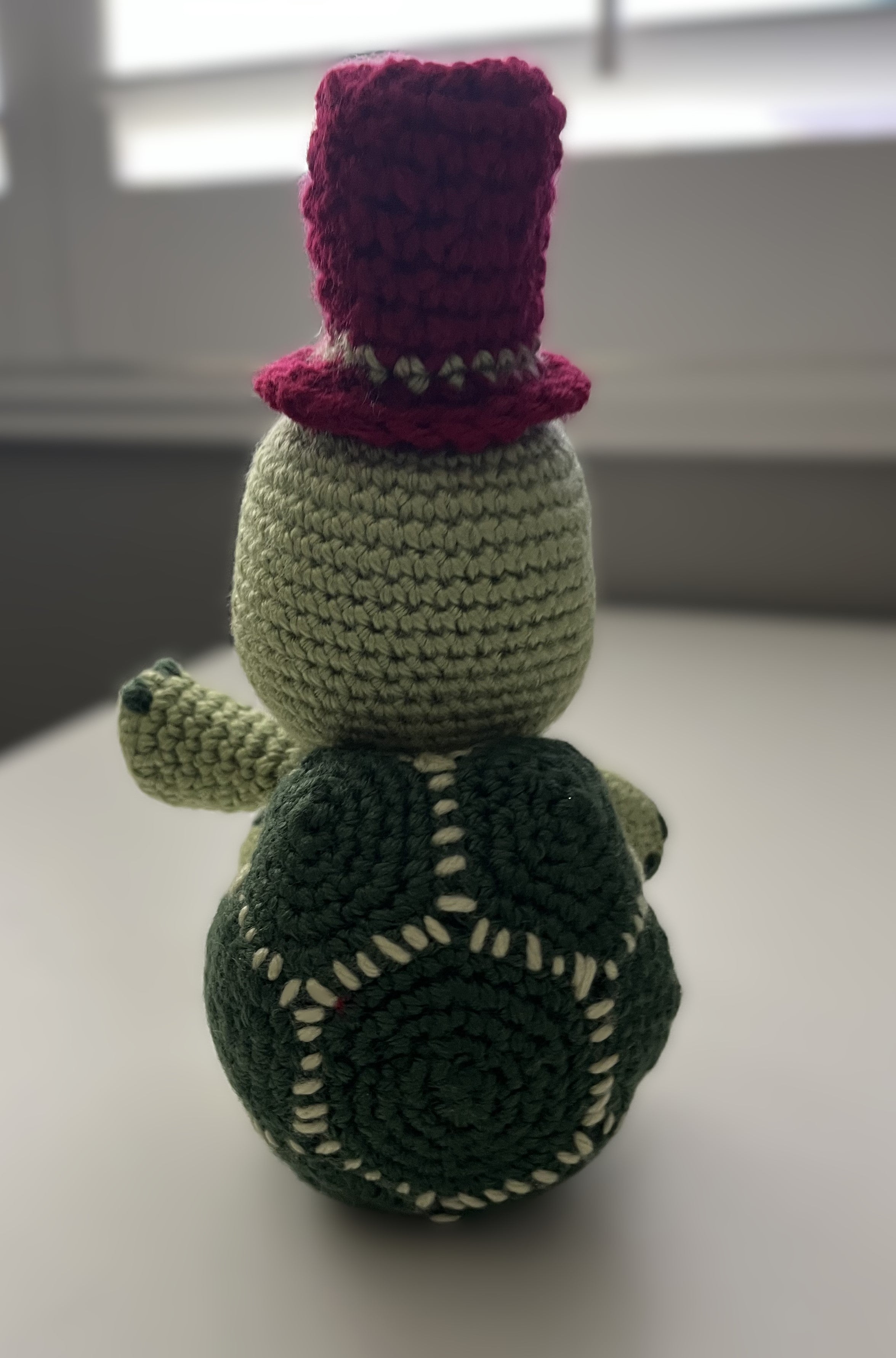 Cute Crochet Turtle Plushie - Toby with Detachable Vest Shell and Red Top Hat - 9" Amigurumi
