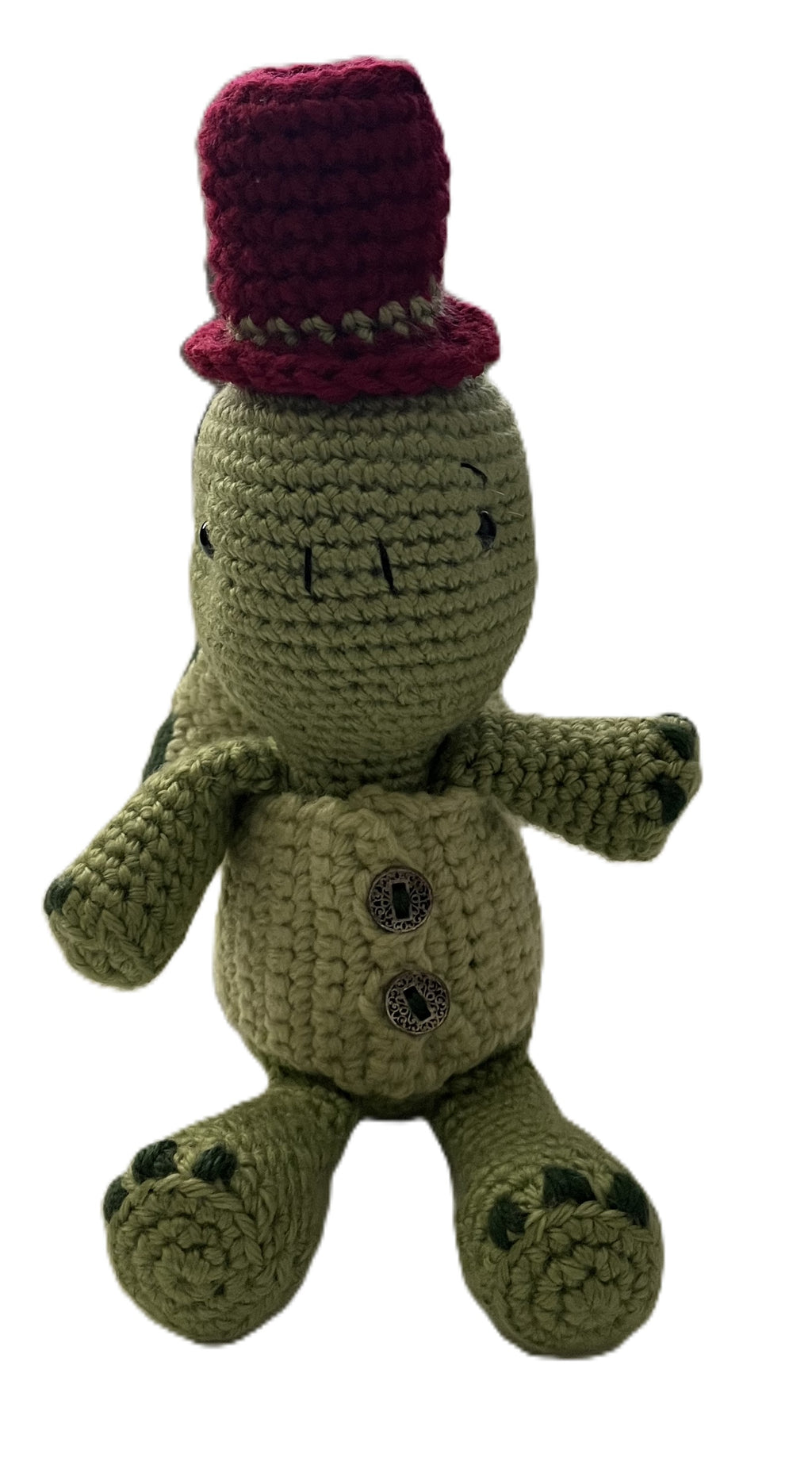 Cute Crochet Turtle Plushie - Toby with Detachable Vest Shell and Red Top Hat - 9" Amigurumi
