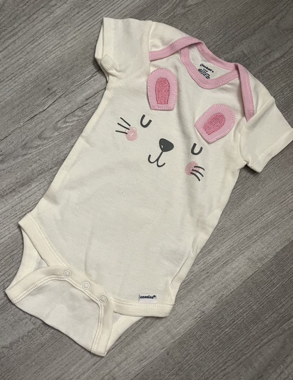 Gerber Onesie Baby Girl Set: Gray Crochet Skirt & Pink Cream Mary Jane Booties - 6-8 Months Handmade