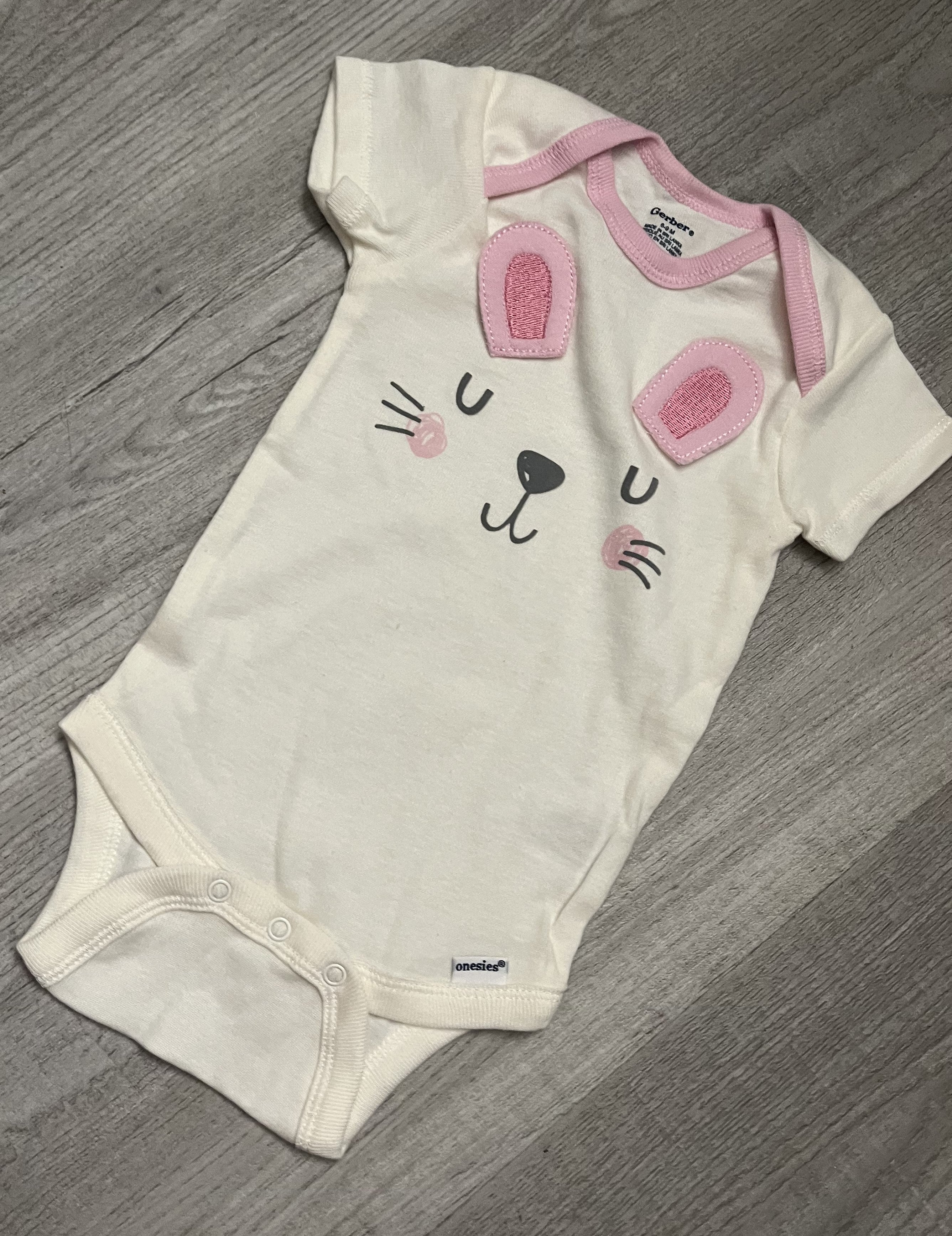 Gerber Onesie Baby Girl Set: Gray Crochet Skirt & Pink Cream Mary Jane Booties - 6-8 Months Handmade