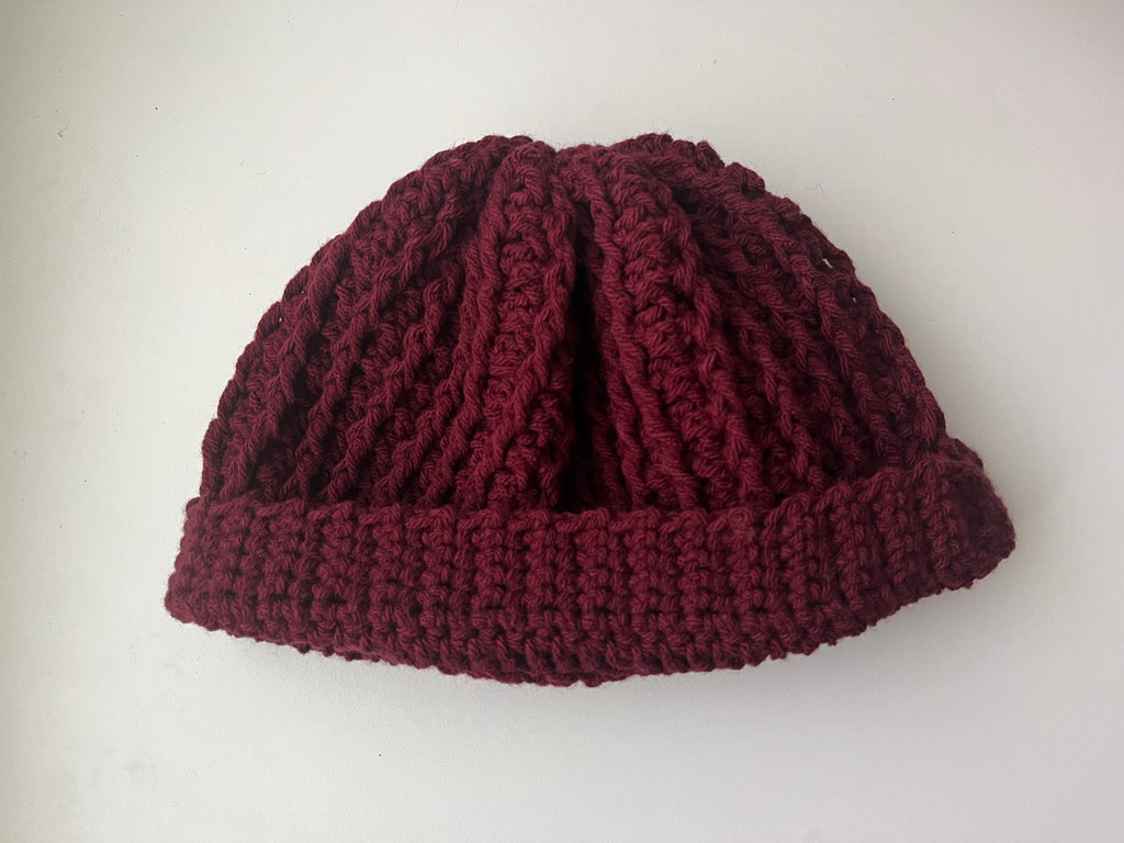 Burgundy Adult Cable Knit Beanie Hat – Medium Weight Acrylic Yarn – Warm & Stylish