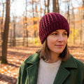 Burgundy Adult Cable Knit Beanie Hat – Medium Weight Acrylic Yarn – Warm & Stylish