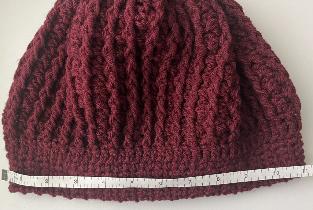 Burgundy Adult Cable Knit Beanie Hat – Medium Weight Acrylic Yarn – Warm & Stylish