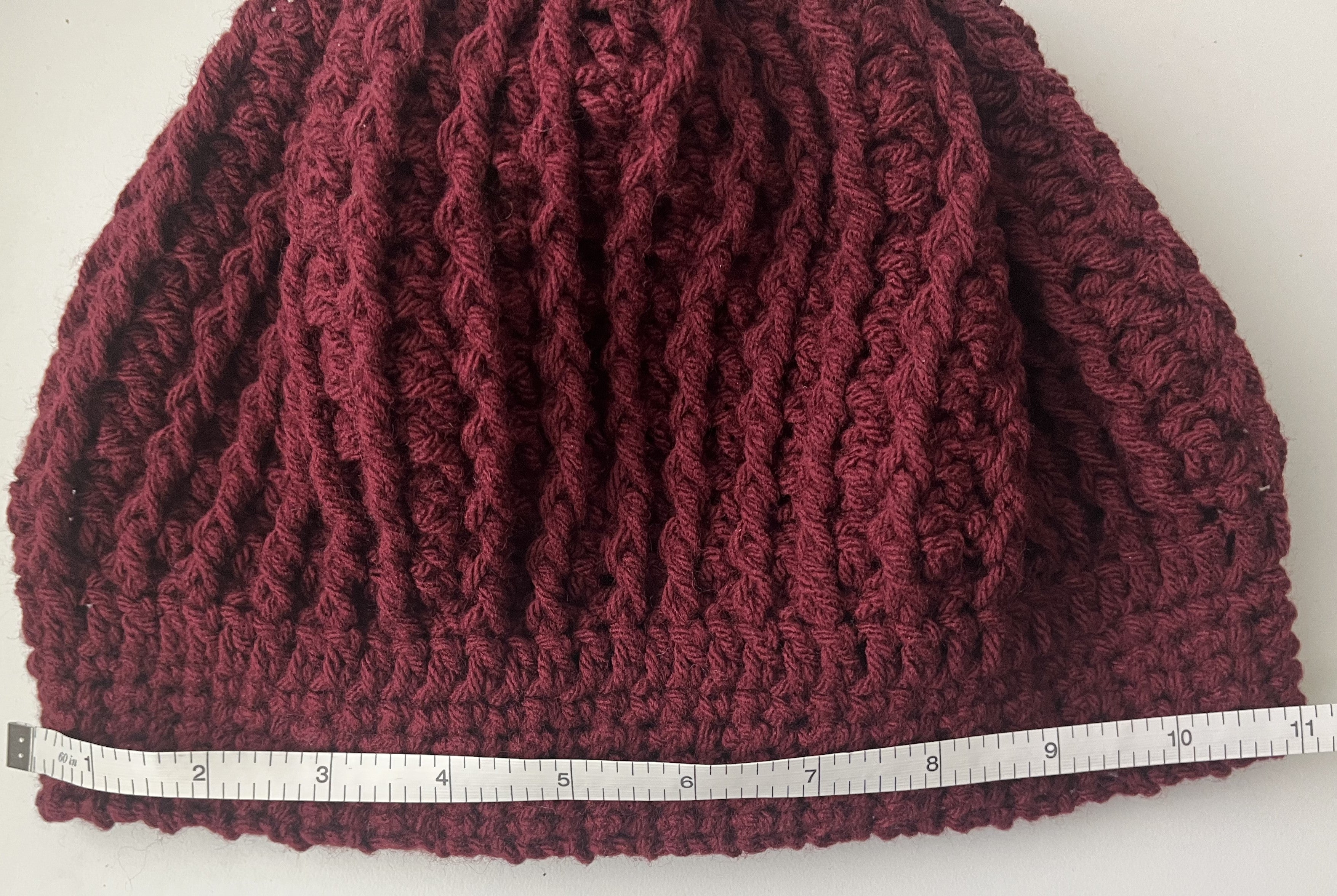Burgundy Adult Cable Knit Beanie Hat – Medium Weight Acrylic Yarn – Warm & Stylish