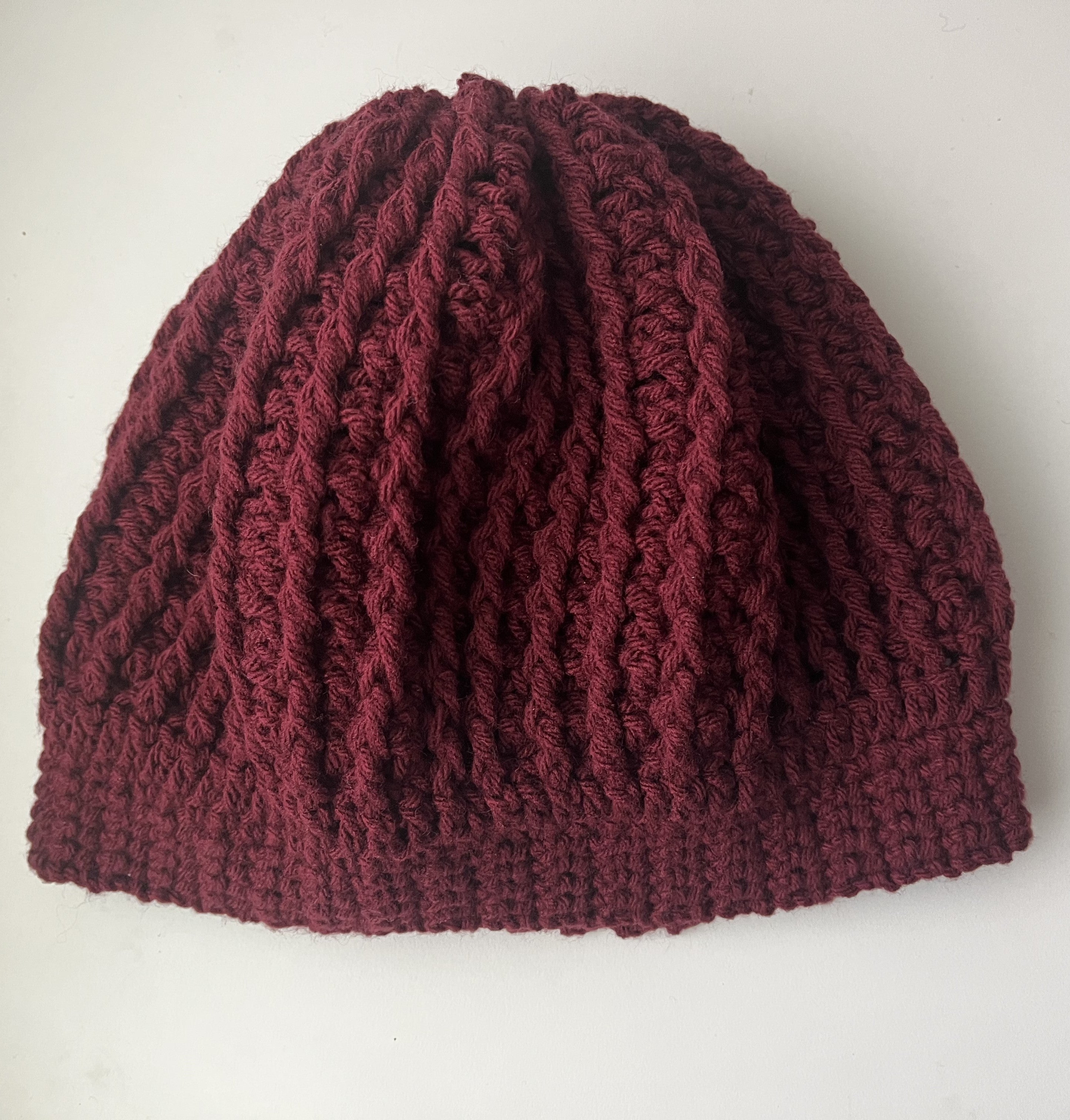 Burgundy Adult Cable Knit Beanie Hat – Medium Weight Acrylic Yarn – Warm & Stylish