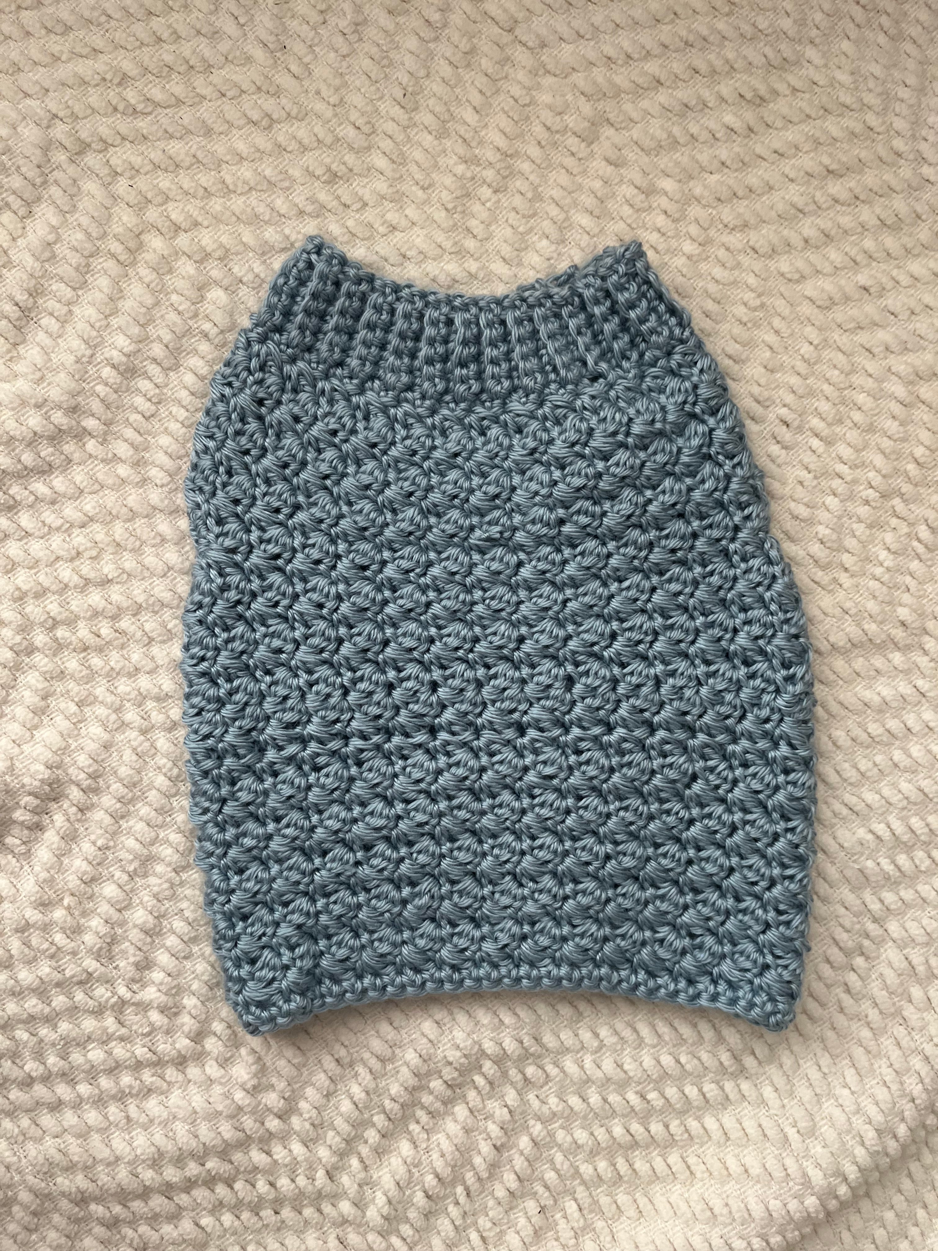 Handmade Crochet Dog Sweater – Light Blue, Cozy & Soft, Small/Medium