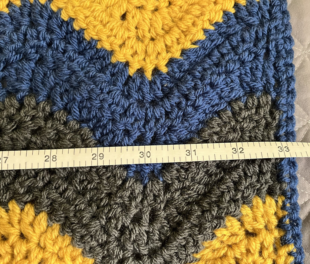 Handmade Crochet Chevron Blanket, Acrylic, Yellow/Blue/Gray, 33"x35", Small Throw