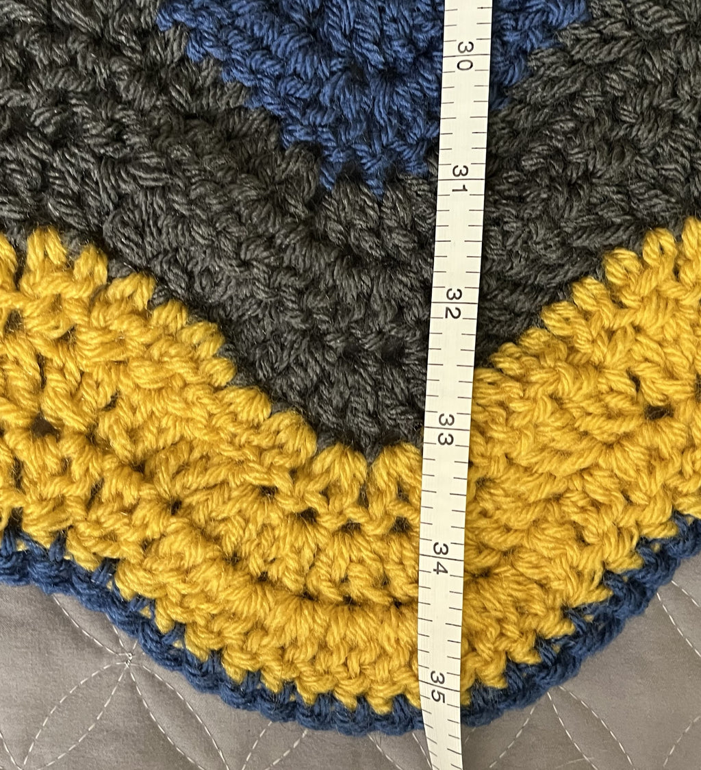 Handmade Crochet Chevron Blanket, Acrylic, Yellow/Blue/Gray, 33"x35", Small Throw