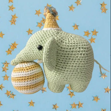 Ellie & Ball - Light Mint Green Glitter Amigurumi Crochet Elephant Plush - 8"